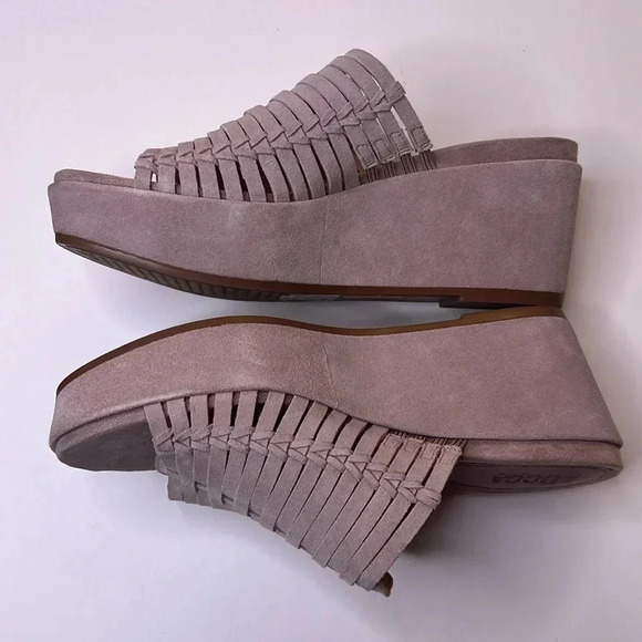 Lucca Lane leather neutral mules heeled wedges sandals size 10 - Picture 2 of 5